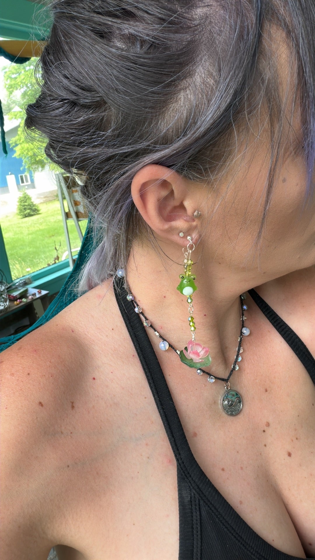 Frog and Lily Pad Jacket Earrings