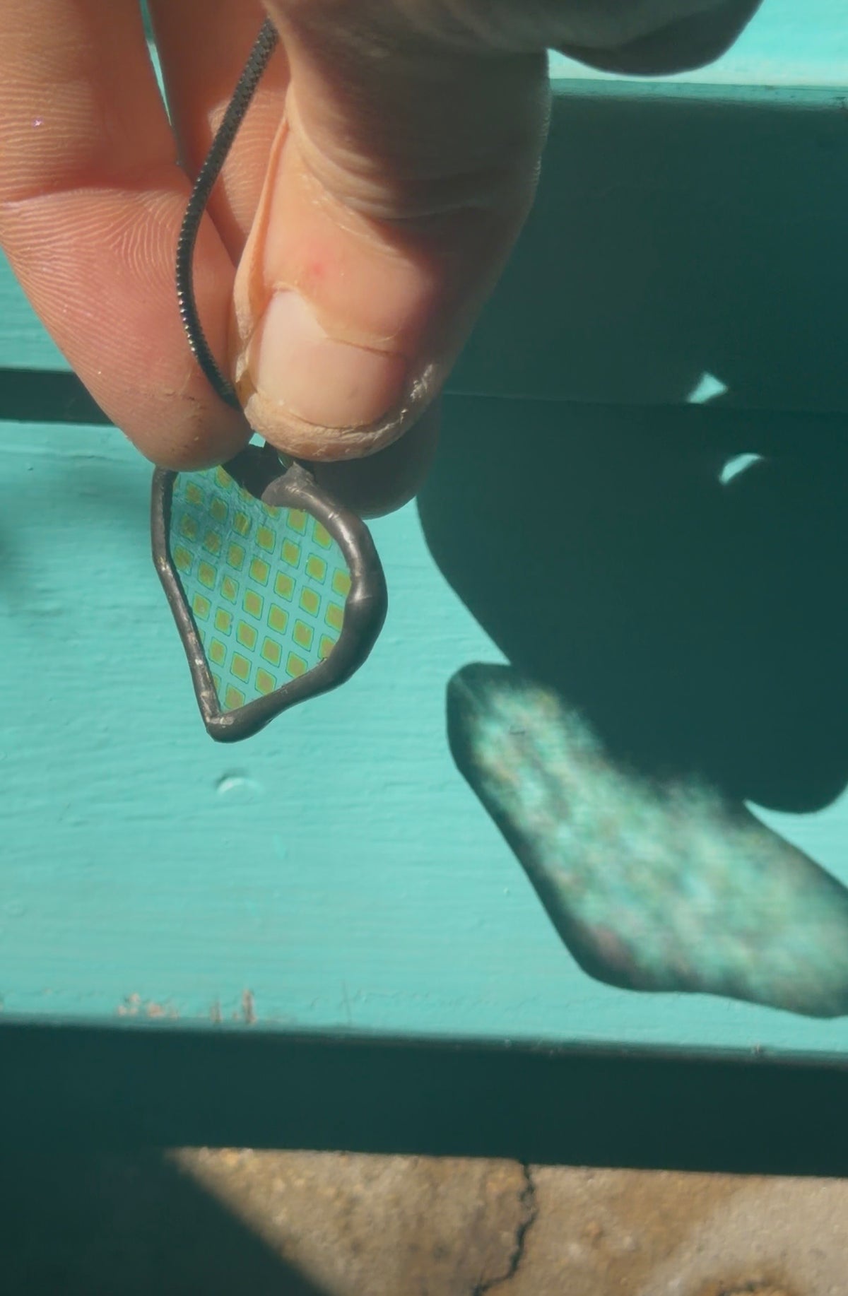 Dichroic grid heart black patina