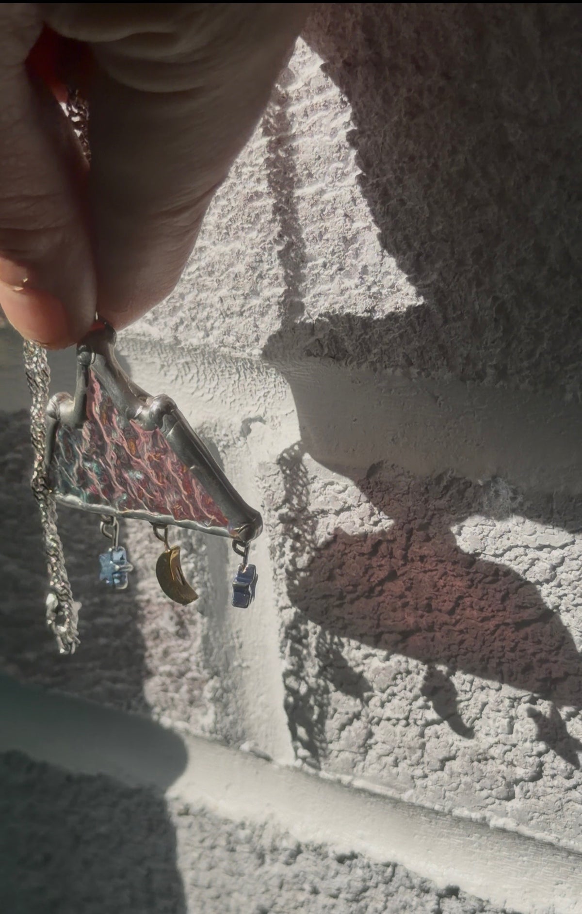 Dichroic silver ripple color shifting mountain with dangles