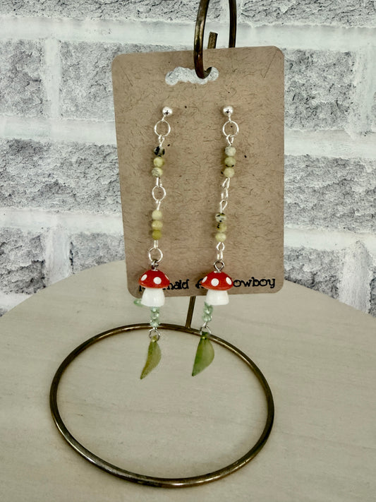 Mushroom and Leaf Jacket Earrings