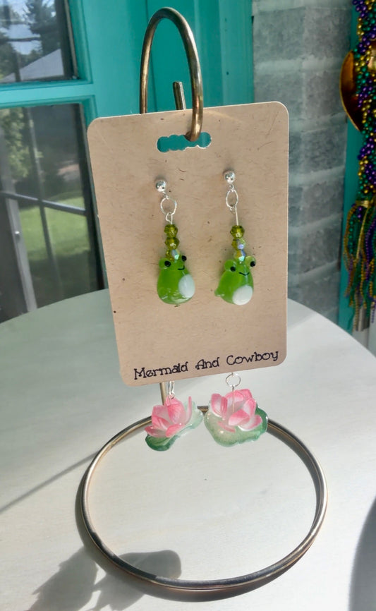 Frog and Lily Pad Jacket Earrings