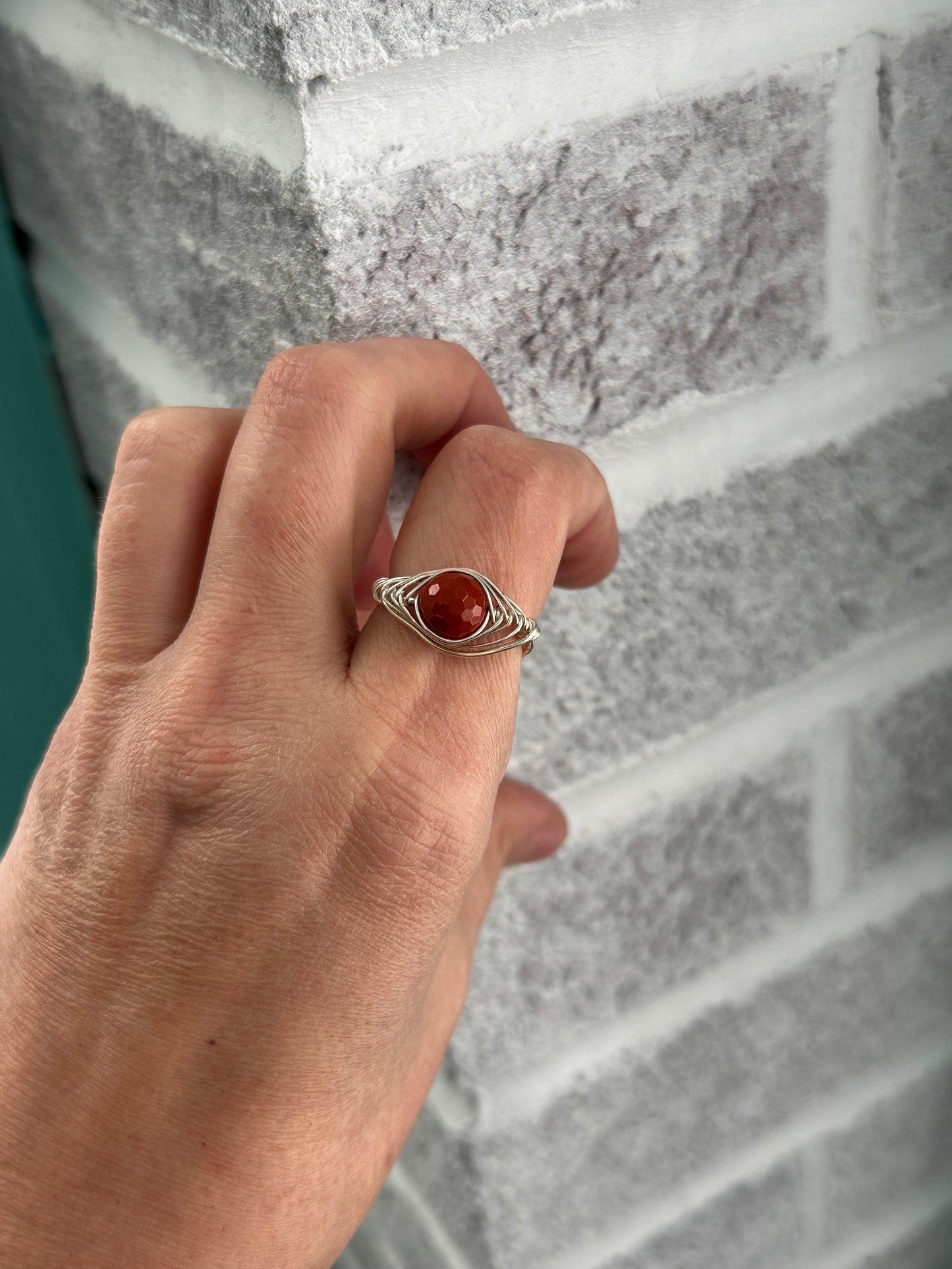 Size 9 red jasper silver plated ring