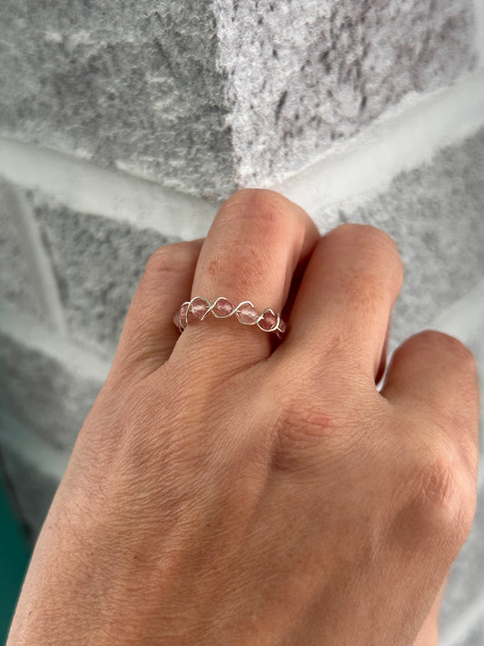 Silver plated strawberry quartz size 7