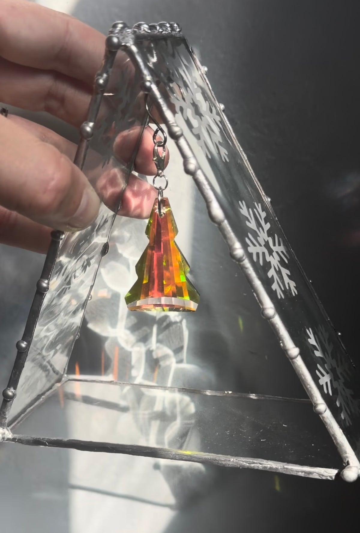 Winter Wonderland Triangle stained glass Suncatcher