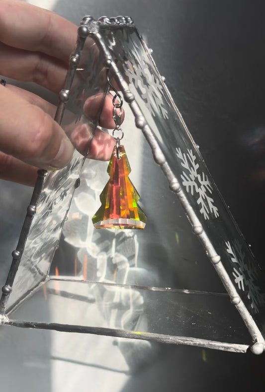 Winter Wonderland Triangle stained glass Suncatcher