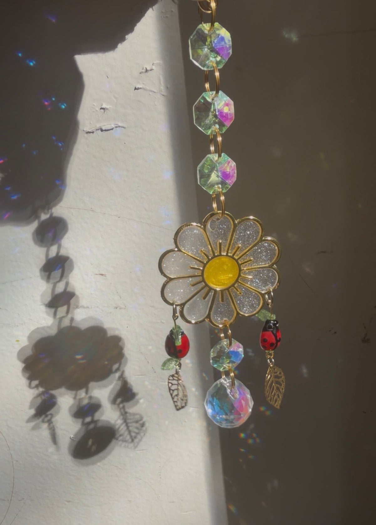 Daisy, leaves, and ladybug Suncatcher