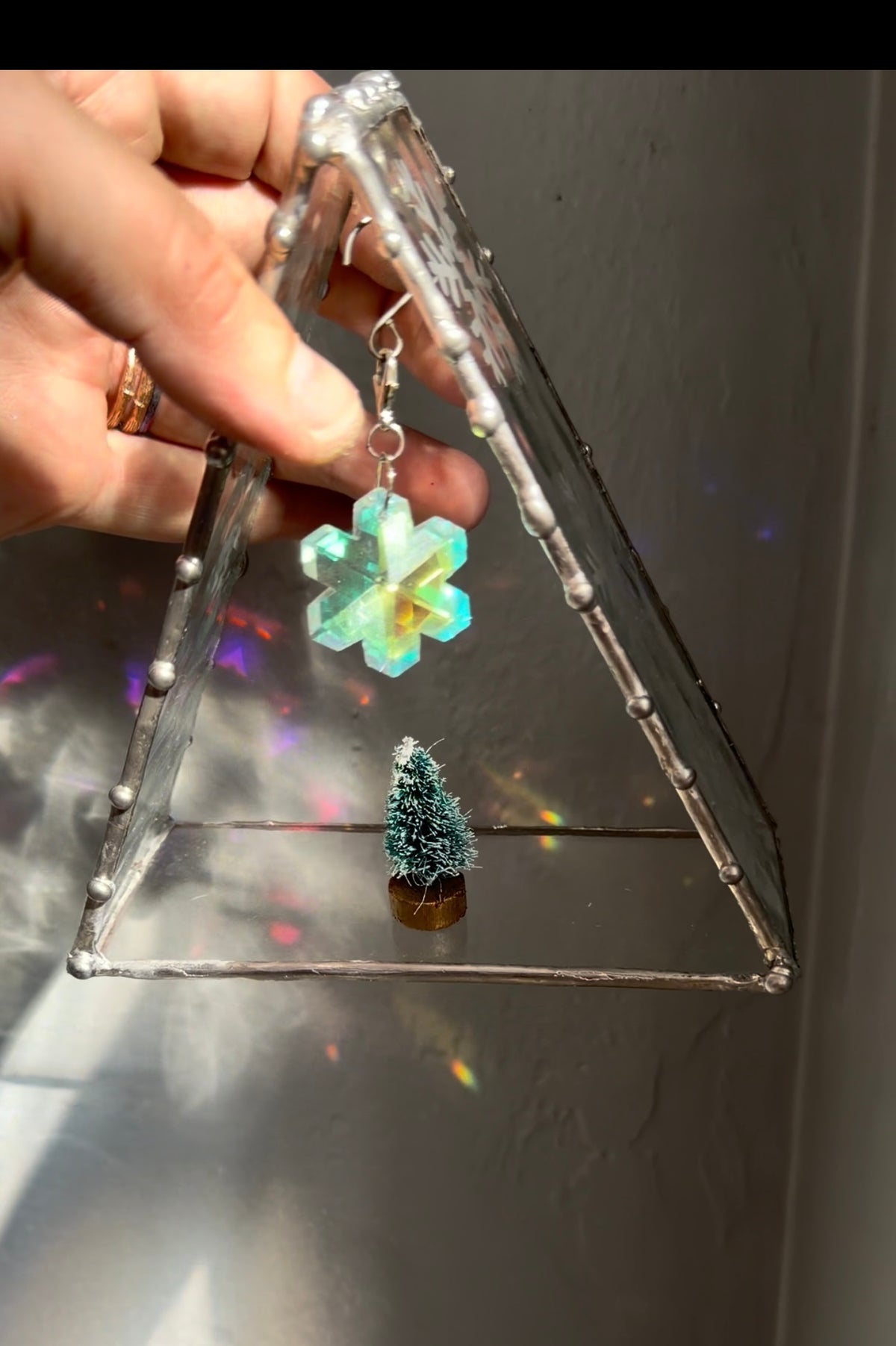 Winter Wonderland Triangle stained glass Suncatcher
