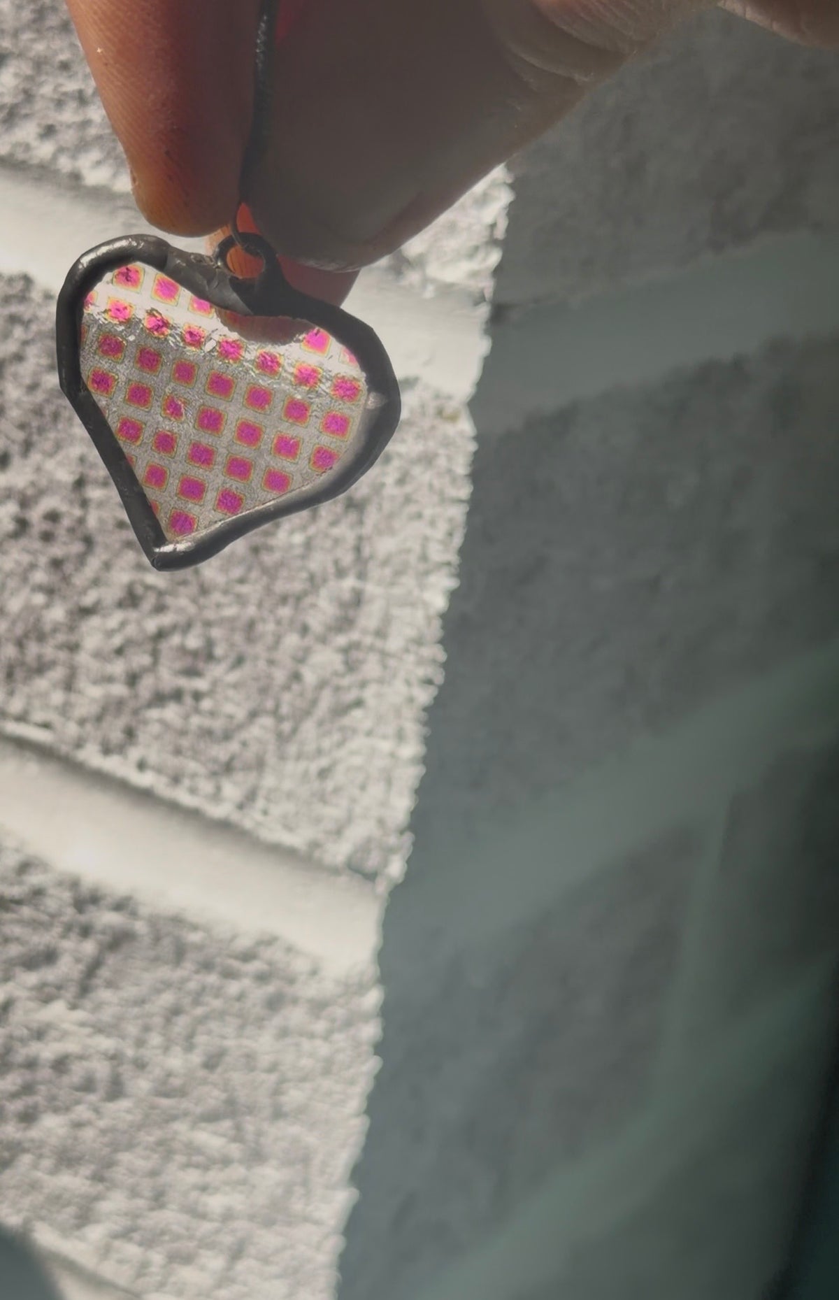 Dichroic grid heart black patina
