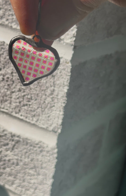 Dichroic grid heart black patina