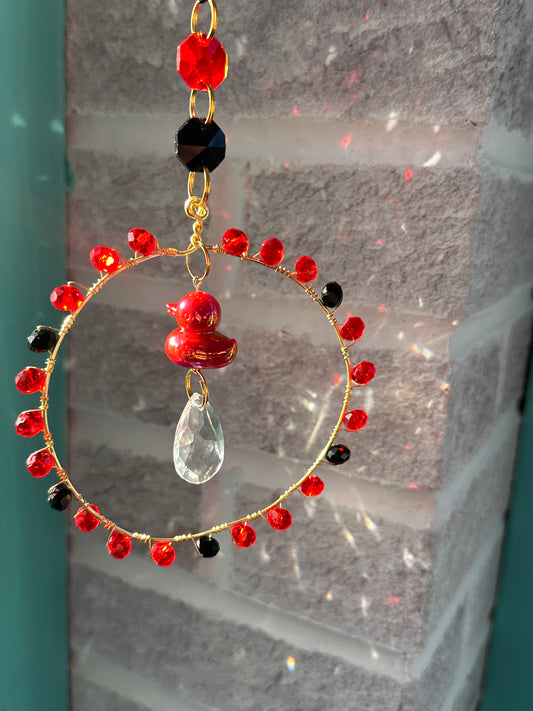 Ready to ship Red Jeep Duck Suncatcher