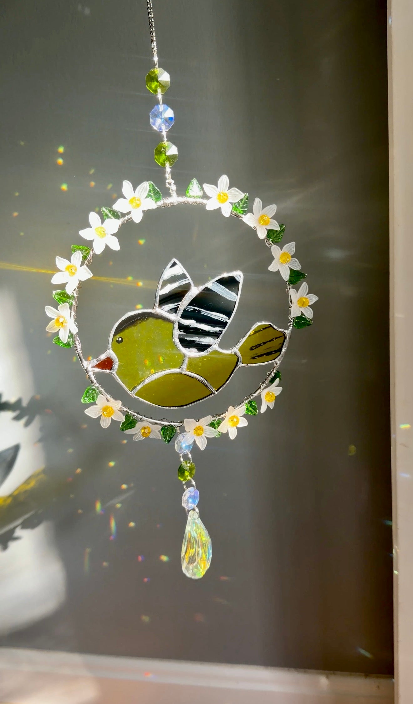Goldfinch Stained Glass Wreath