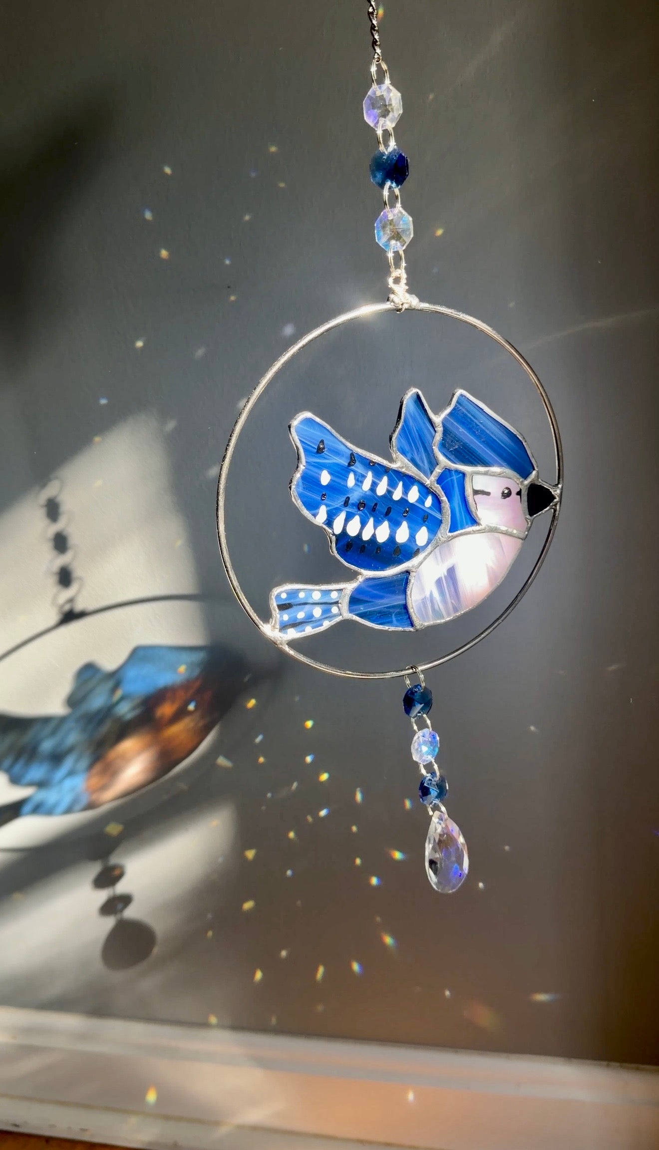 Bluejay Stained Glass Wreath