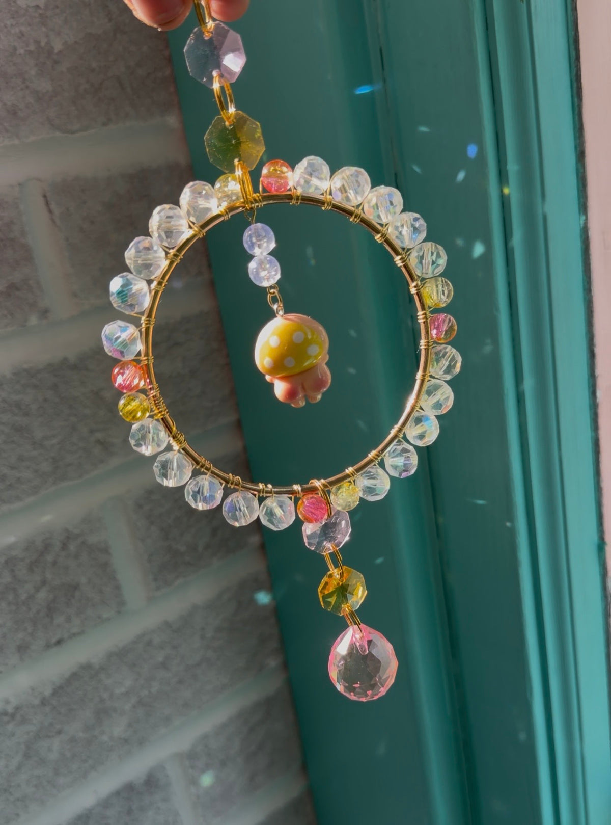 Yellow & Pink Mushroom Butt Suncatcher