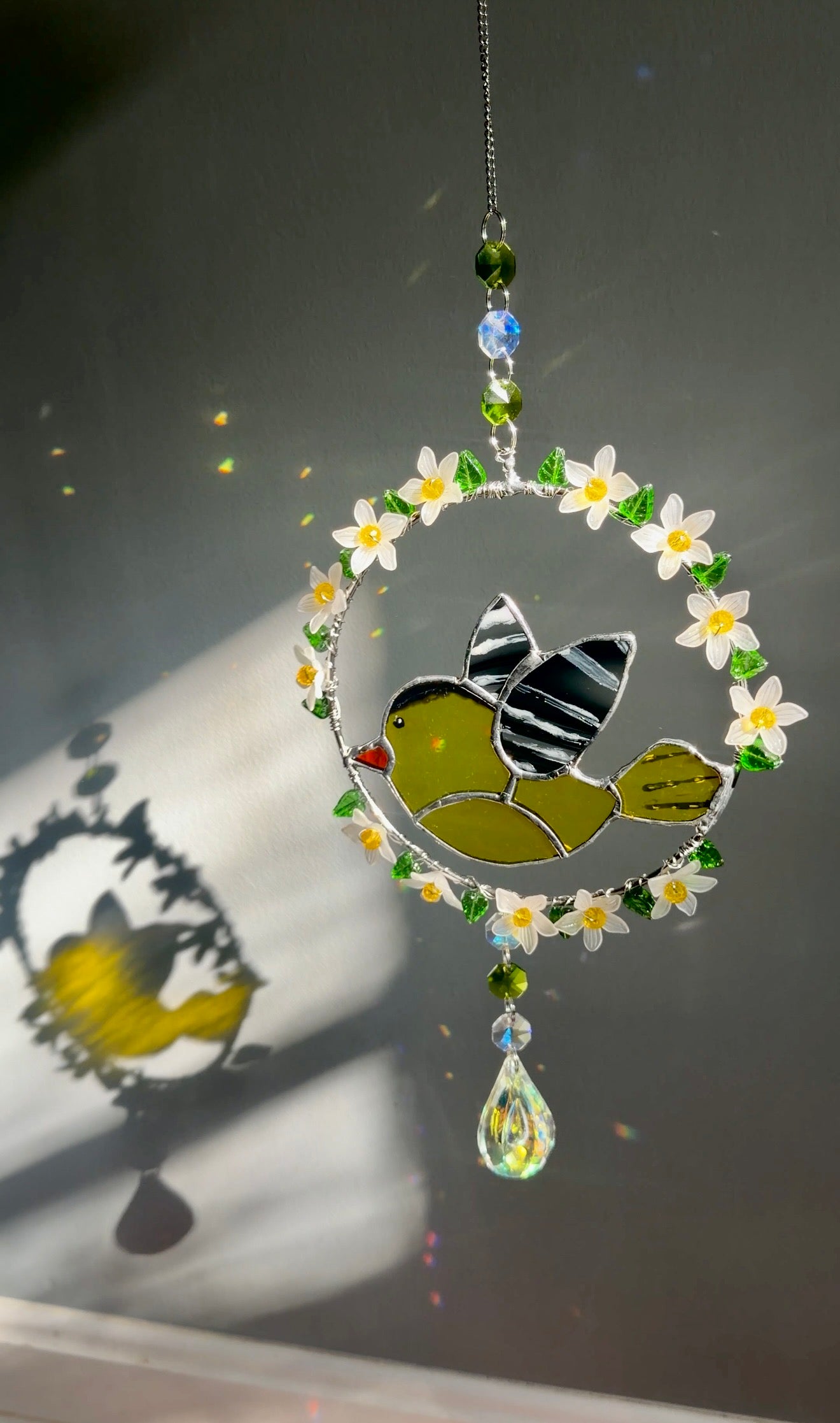 Goldfinch Stained Glass Wreath