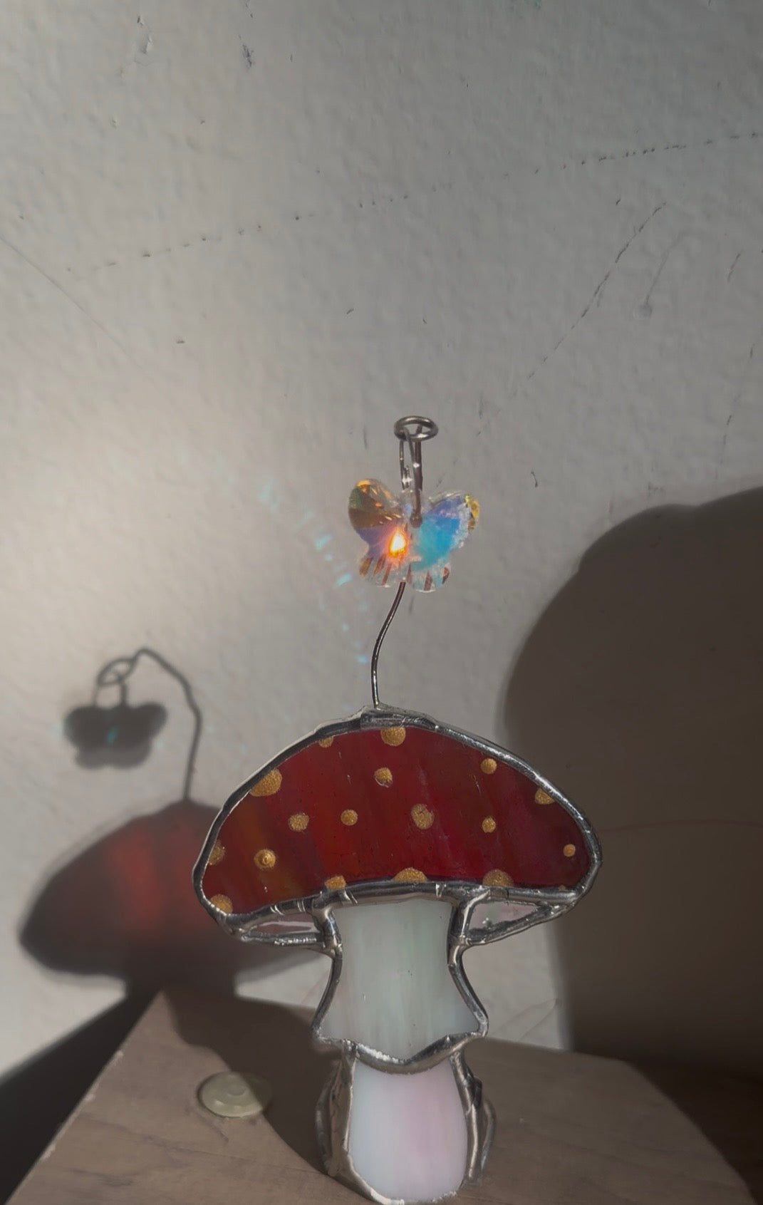 Free standing ruffle mushroom with gold polka dots