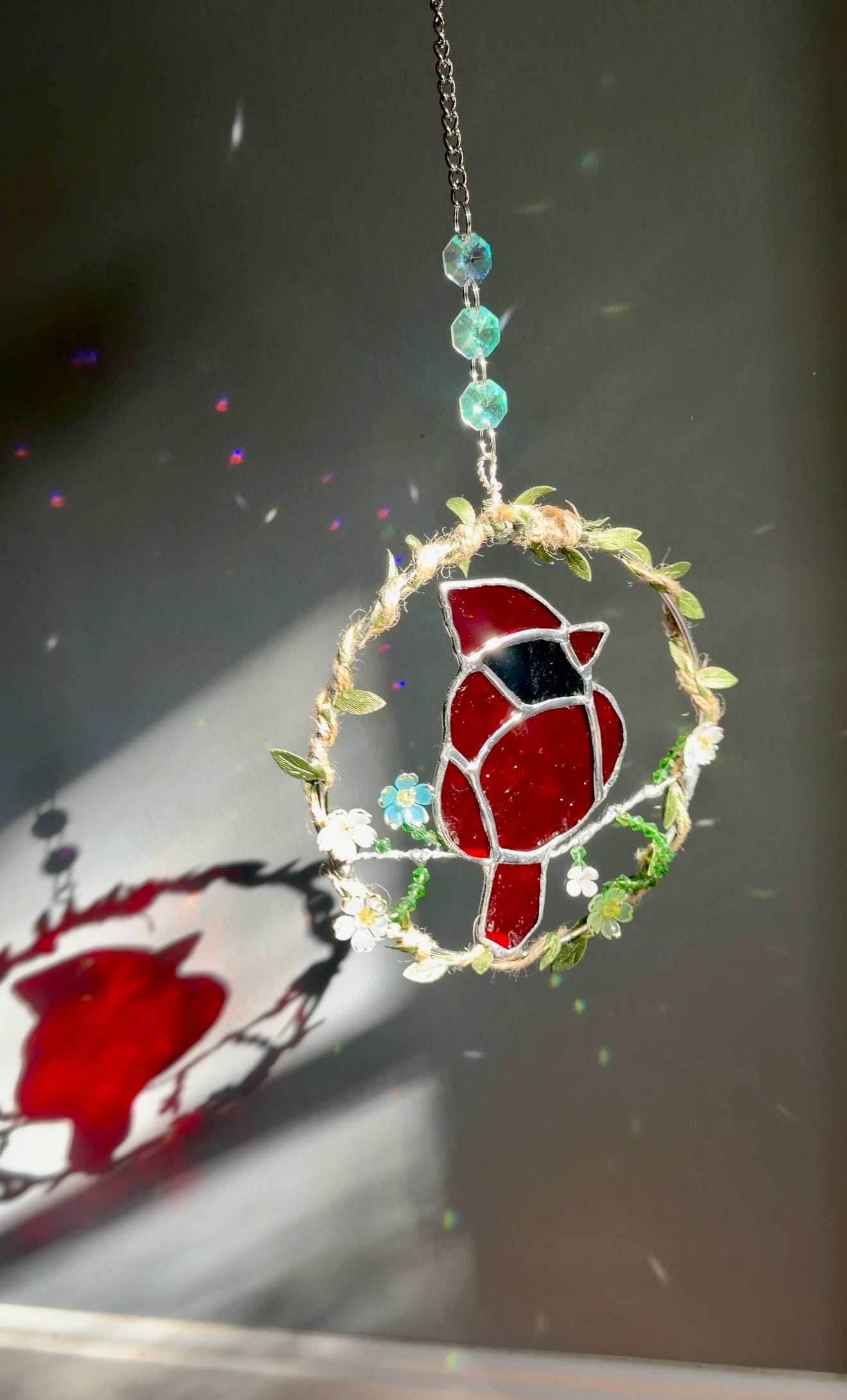 Cardinal Stained Glass Wreath