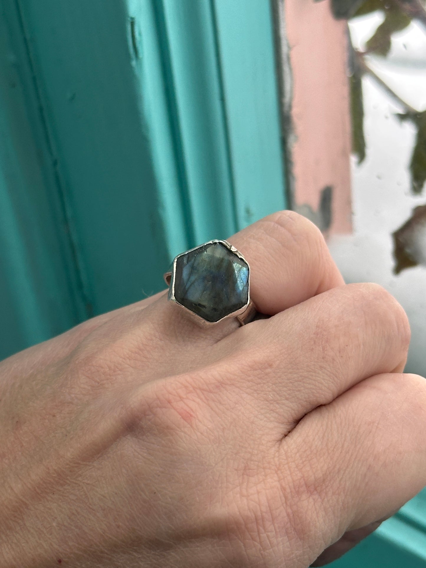 Labradorite Hexagon Ring