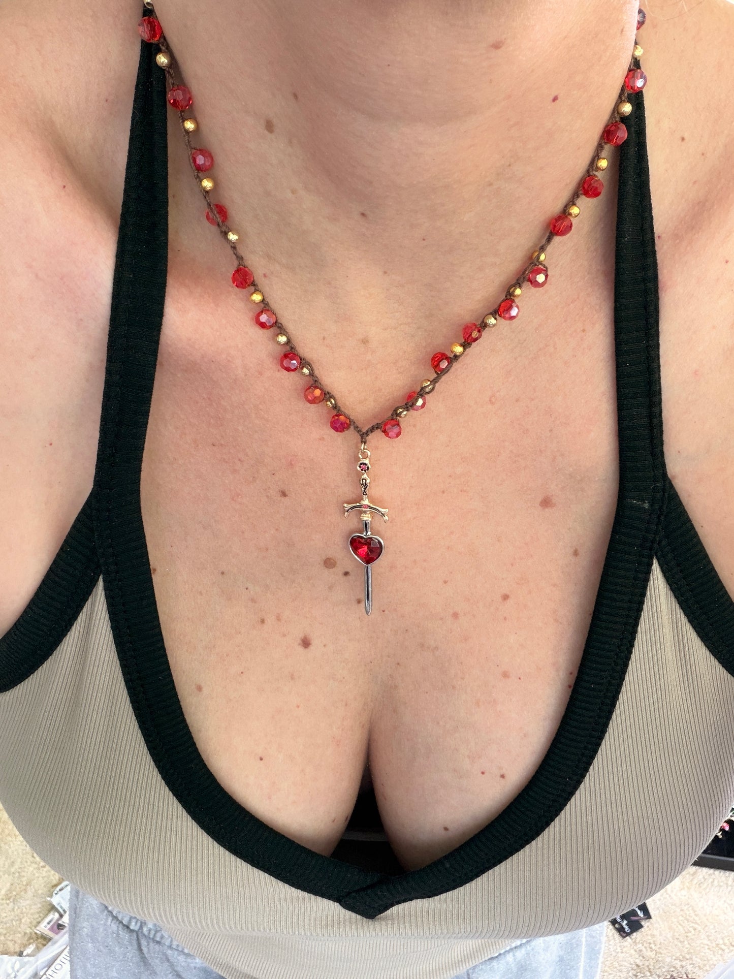 Heart of a warrior crocheted necklace