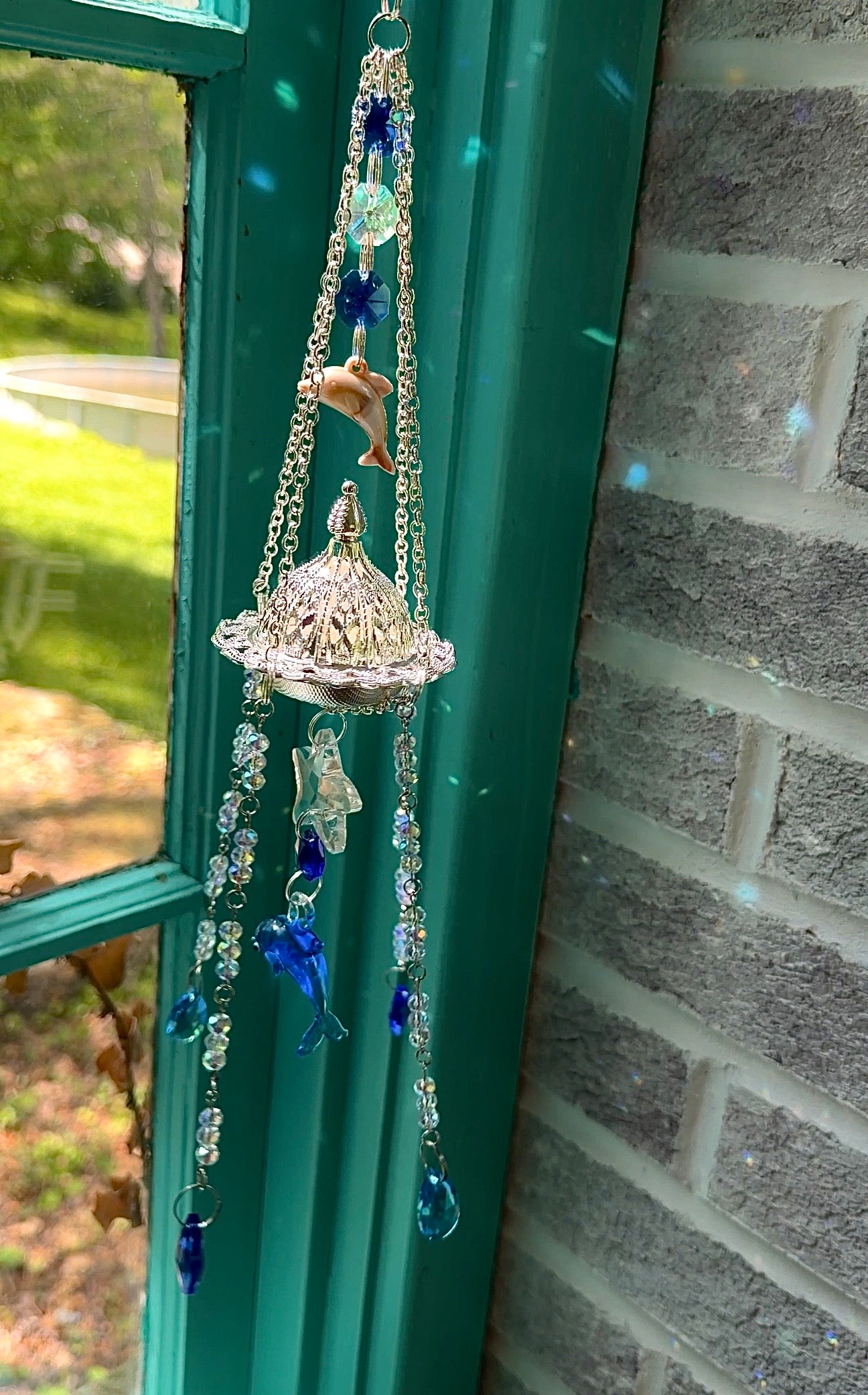 Dolphin incense and led candle suncatcher