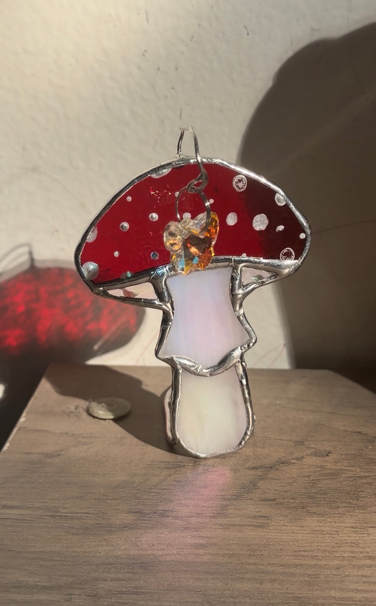 Free standing ruffle mushroom with silver polka dots