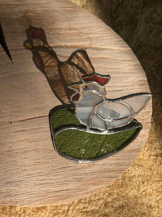 White hen 3d stained glass