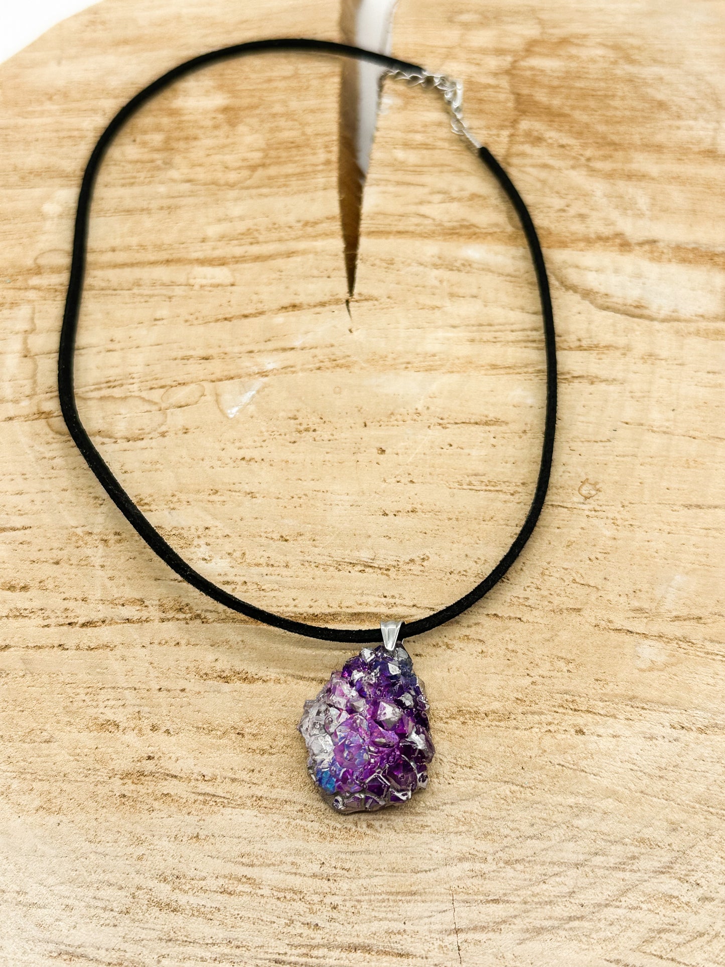 Purple And Silver Jagged Tear Geode Necklace