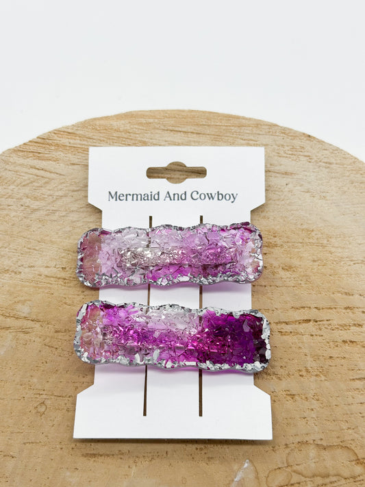 Magenta/Purple Druzy Hair Clips