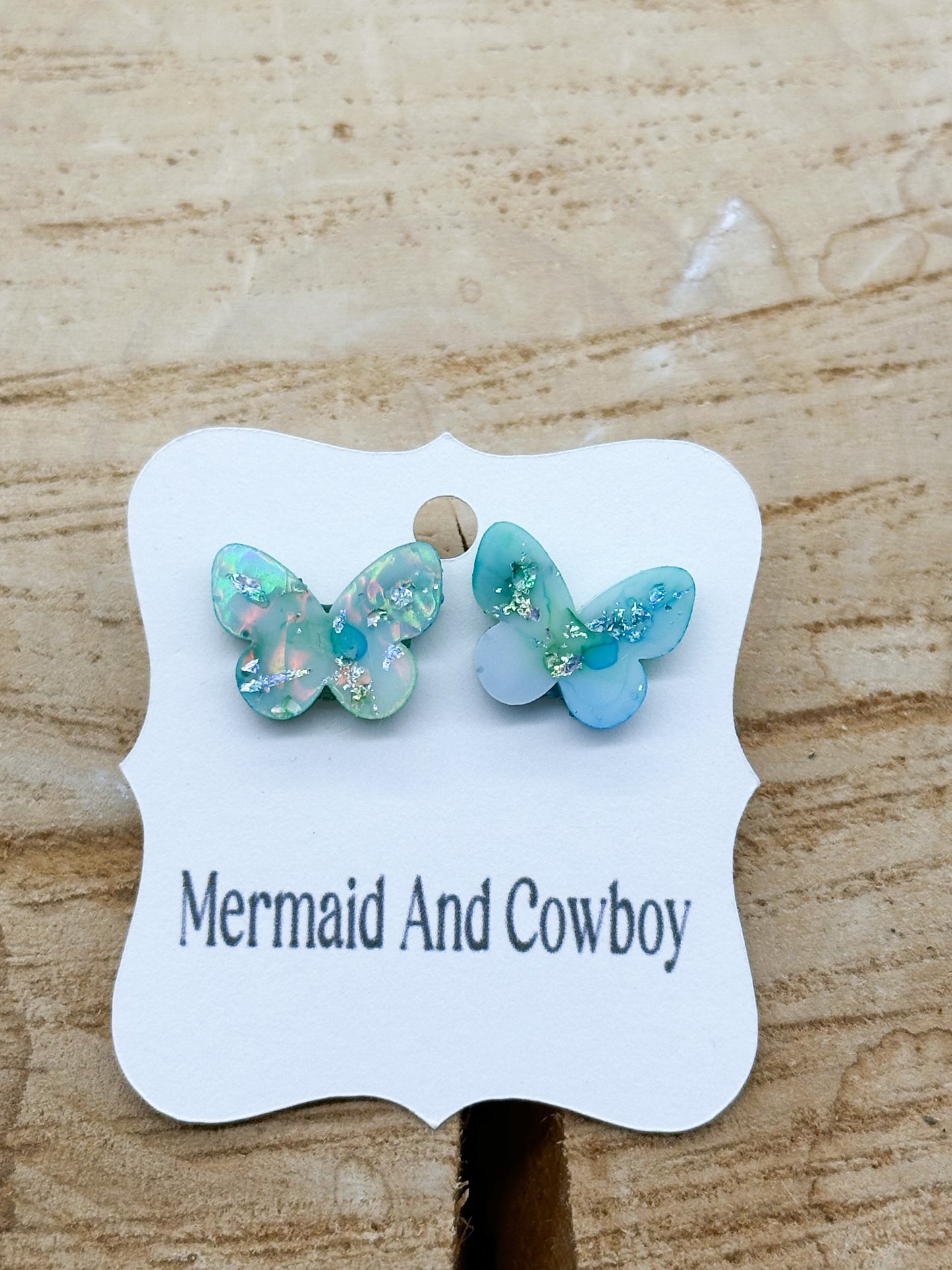 Holographic Blue Butterfly Studs