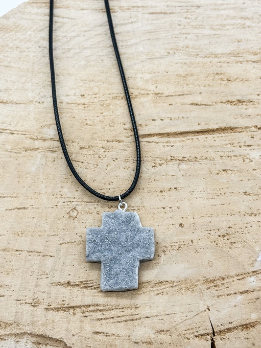 Grey Cross Stone Druzy Neckace