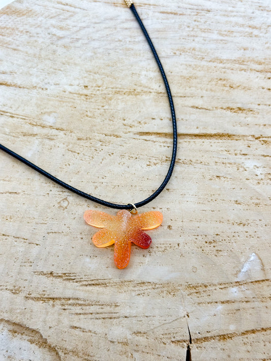 Red And Orange Fire Dragonfly Druzy Neckace