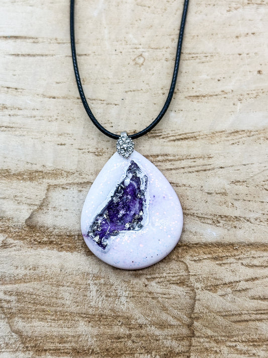 White And Purple Tear Geode Necklace