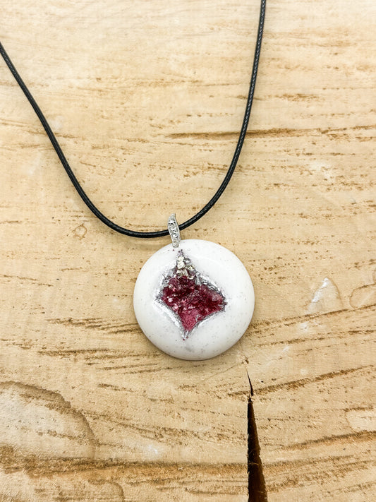 White And Red Circle Geode Necklace