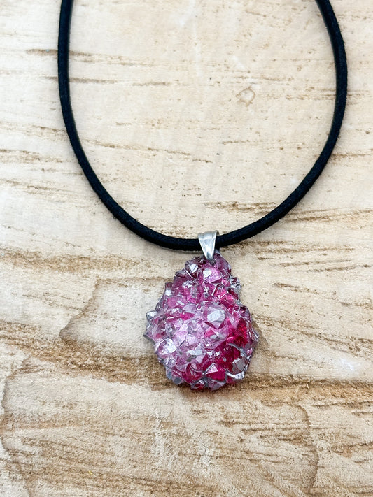 Red And Silver Jagged Tear Geode Necklace
