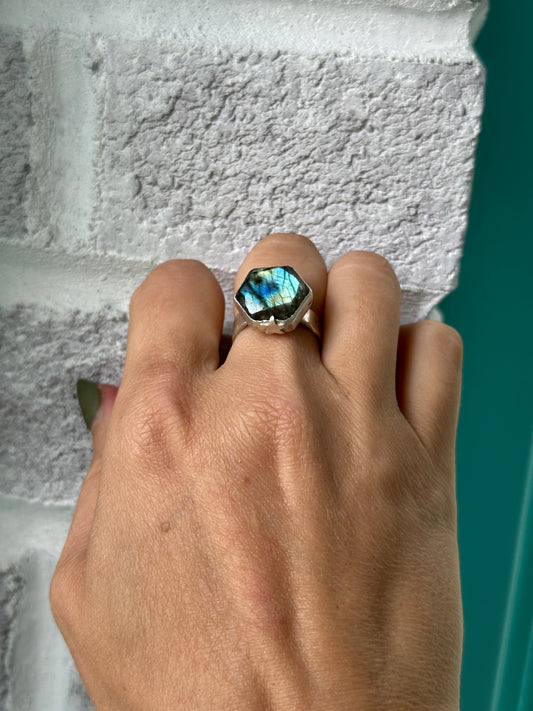 Labradorite Hexagon Ring