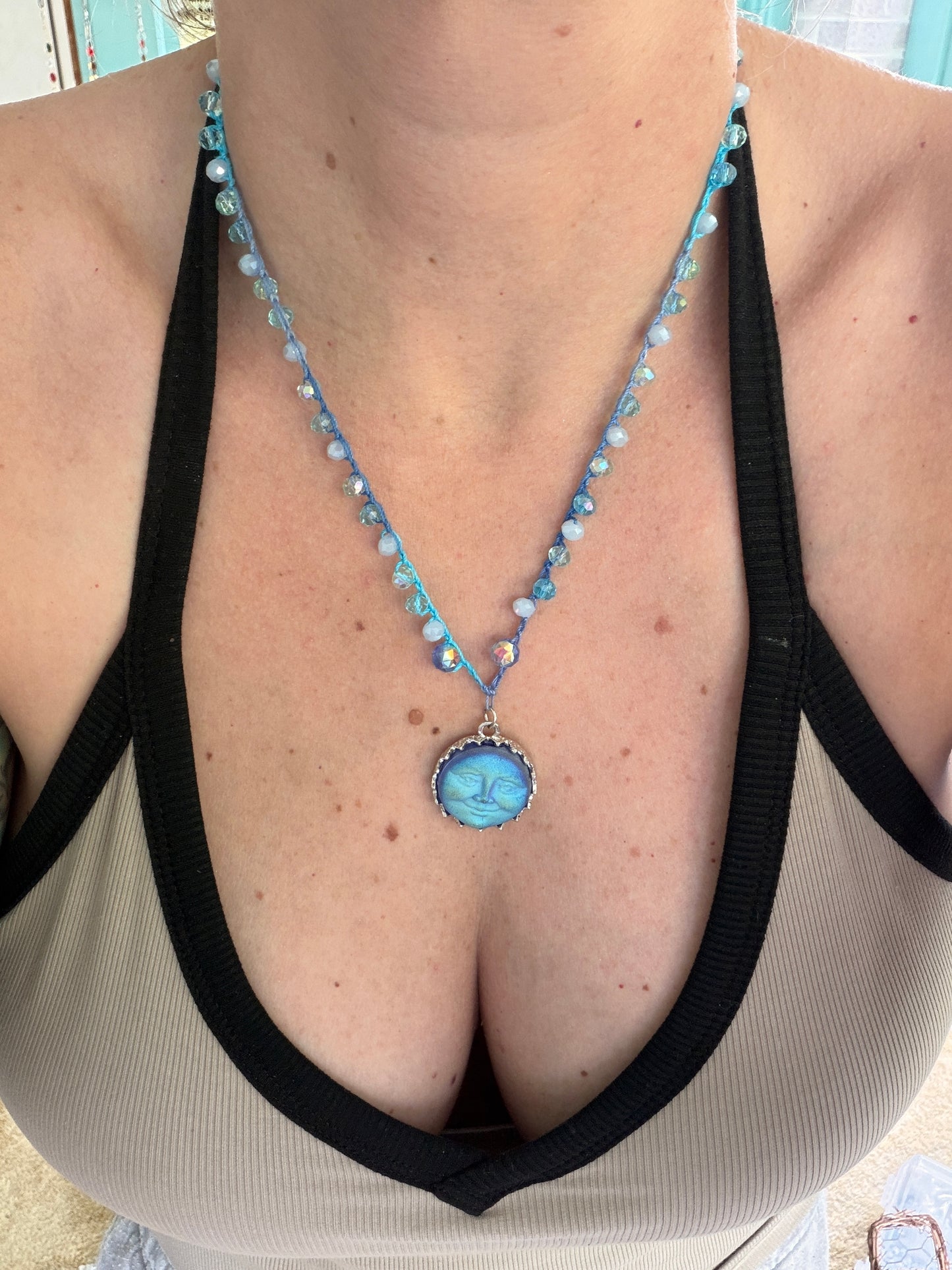 Crocheted moon necklace