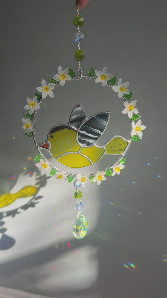 Goldfinch Stained Glass Wreath