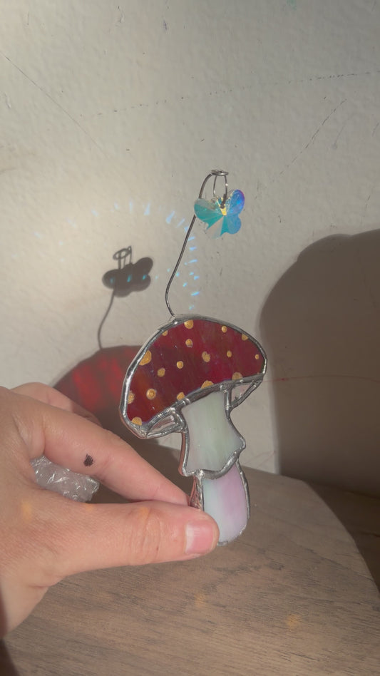 Free standing ruffle mushroom with gold polka dots